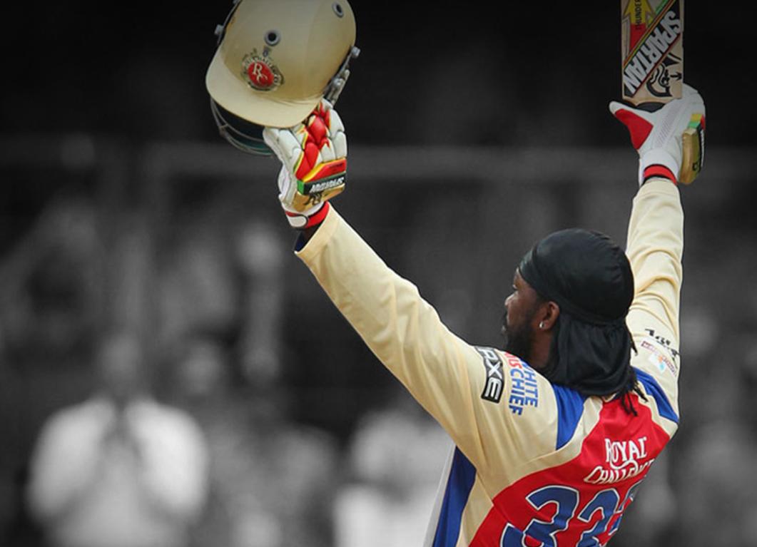 Chris Gayle When Gayle went on his knee to acknowledge the RCB fans at Chinnaswamy