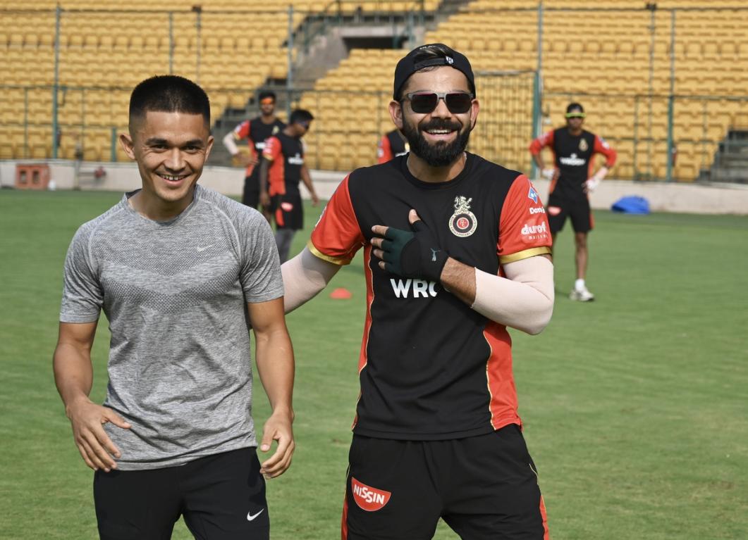Virat Kohli and Sunil Chhetri Virat Kohli responds to a challenge from Indian football captain Sunil Chhetri