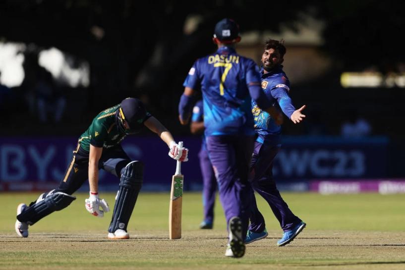 Watch: Wanindu Hasaranga claims Josh Little with a fine catch off his own bowling to complete hat-trick of fifers